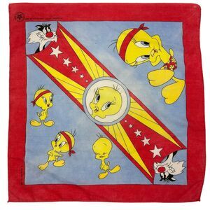 Vintage 80s Tweety Bird Bandana Handkerchief Sylvester the Cat Looney Tunes USA